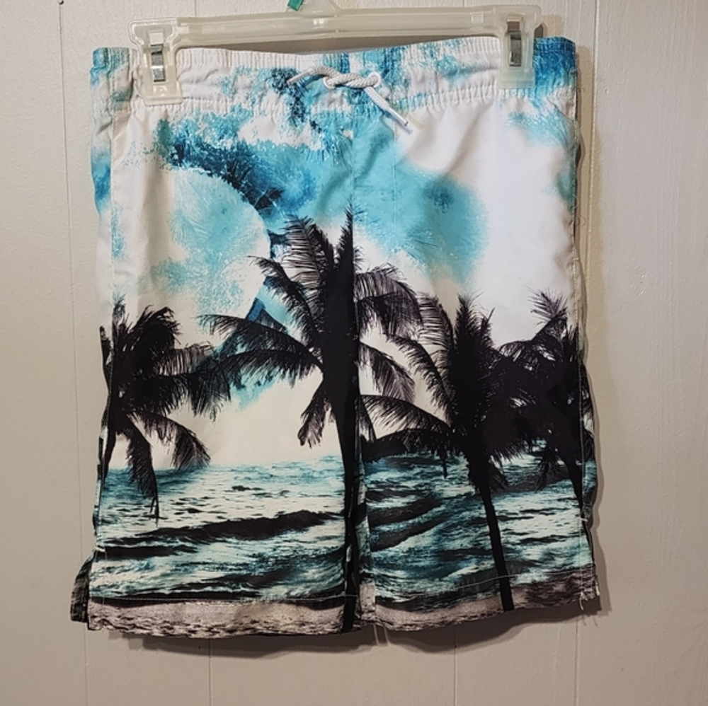Beach Swim Trunks Medium Blue‎ White Black Beach Place Sport A128